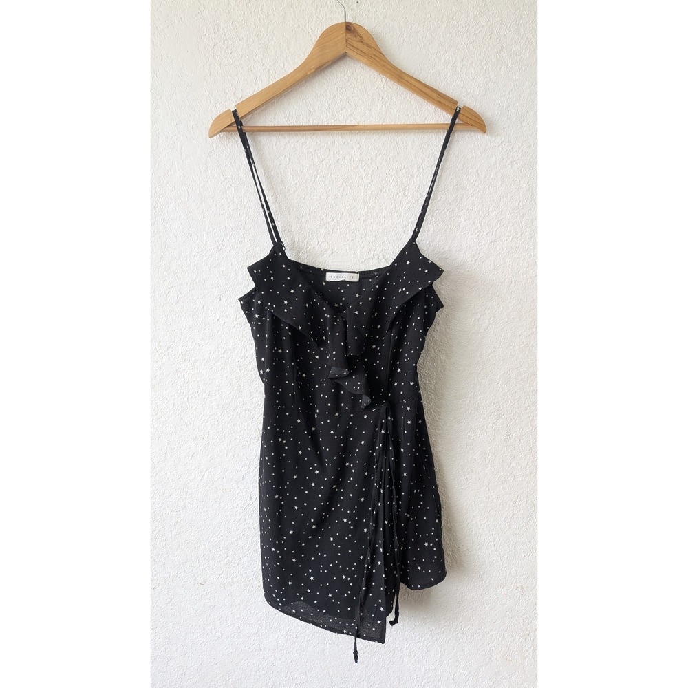 Socialite Womens Black Star Print Ruffle Wrap Romper Spaghetti‎ Strap Large